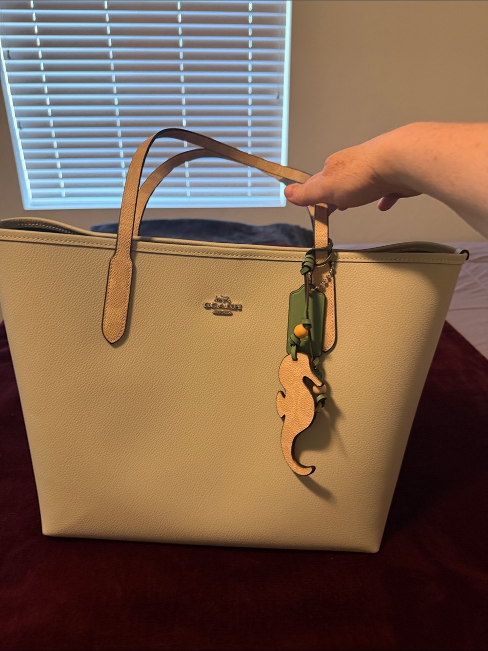Coach Cream Pebble Leather Tote with Tan Straps